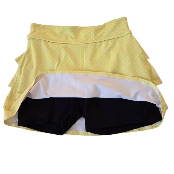 Dona Jo Womens Athletic Yellow White Polka Dot Tennis Pickleball Skort Medium - Picture 3 of 10